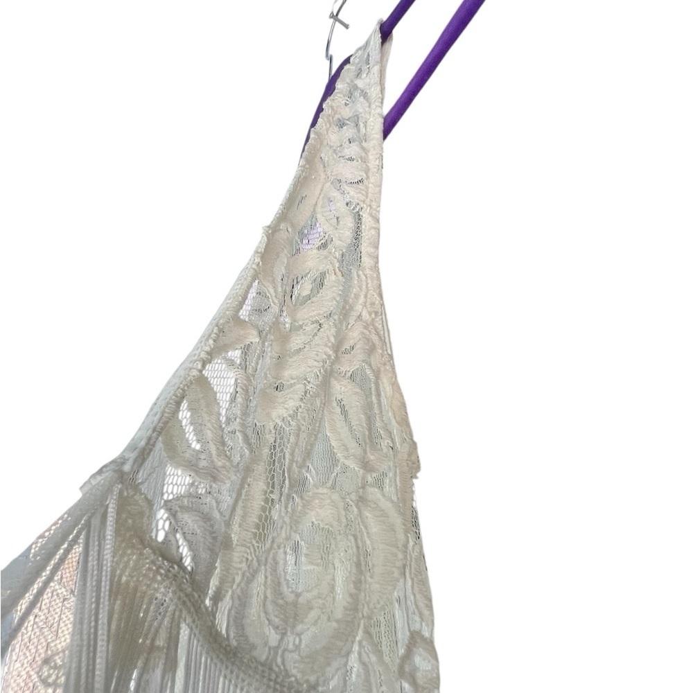Acemi cream lace and fringe open front sleeveless gilet kimono boho festival - Picture 8 of 12